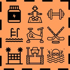 Simple 9 icon set of fitness related [iconsRandom:4] vector icons. Collection Illustration