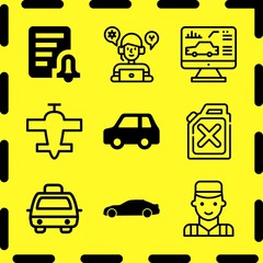 Simple 9 icon set of business related mechanic, repair, small car and call center vector icons. Collection Illustration