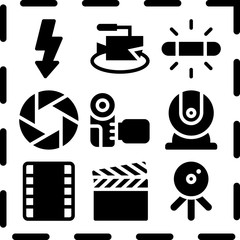 Simple 9 icon set of camera related [iconsRandom:4] vector icons. Collection Illustration
