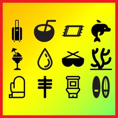 Food, beach sign and mitt related icons set