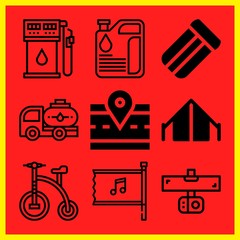 Simple 9 icon set of travel related [iconsRandom:4] vector icons. Collection Illustration