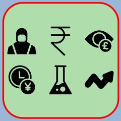 Fototapeta na wymiar Simple 6 icon set of business related engineering, rupee, time is money and profits vector icons. Collection Illustration