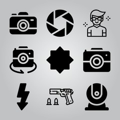 Simple 9 icon set of camera related camera, webcam, camera and photo camera vector icons. Collection Illustration