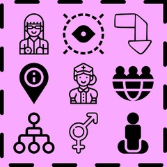 Simple 9 icon set of human related [iconsRandom:4] vector icons. Collection Illustration