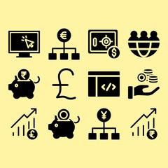 Safebox, euro and get money related premium icon set
