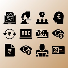 Trophy, laptop and rupee related premium icon set
