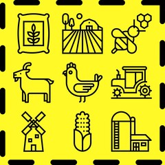 Simple 9 icon set of farm related [iconsRandom:4] vector icons. Collection Illustration