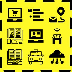 Simple 9 icon set of online related seo, online course, video call and elearning vector icons. Collection Illustration