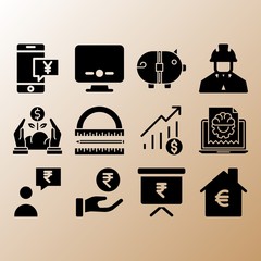 Growth, get money and piggy bank related premium icon set