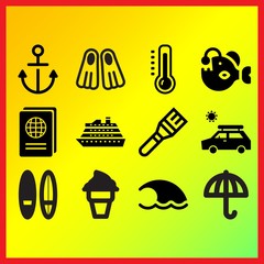 Anchor, wave and holiday trip related icons set