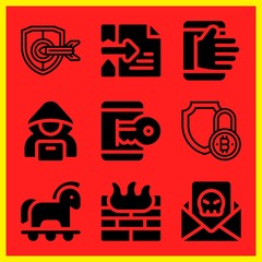 Simple 9 icon set of hacker related security, trojan, hacking and hacker vector icons. Collection Illustration