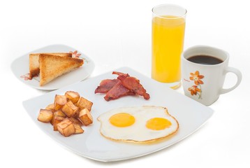 succulent breakfast with a glass of juice and a cup of coffee