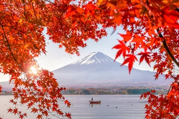 Crédence de cuisine en verre imprimé Japon Saison d& 39 automne colorée et montagne Fuji
