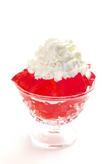 Crystal Bowl Full of Strawberry Jelly and Cream on Top