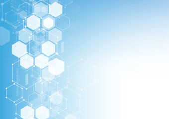 Abstract hexagonal molecular structures in technology background and science style. Medical design. Vector illustration