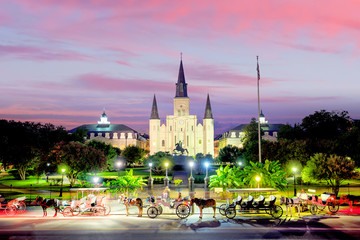 Saint Louis Cathedral and Jackson Square in New Orleans, Louisiana, United States