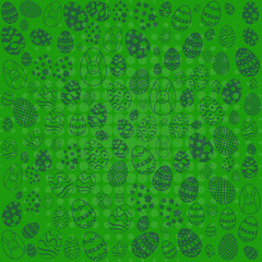Easter eggs pattern on green background.