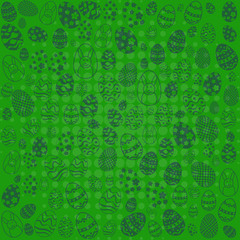 Easter eggs pattern on green background.