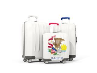Luggage with flag of illinois. Three bags with united states local flags