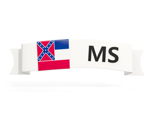 mississippi state flag on banner with postal abbreviation isolated on white