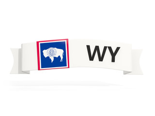 wyoming state flag on banner with postal abbreviation isolated on white