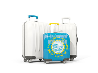 Luggage with flag of south dakota. Three bags with united states local flags
