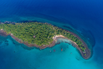 Blue turquoise water sea island with green tree summer vacation background © themorningglory