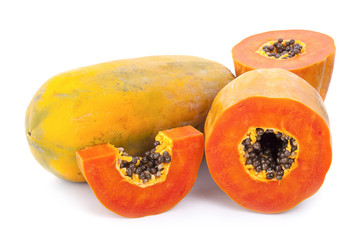 Papaya fruit sliced isolated on a white background