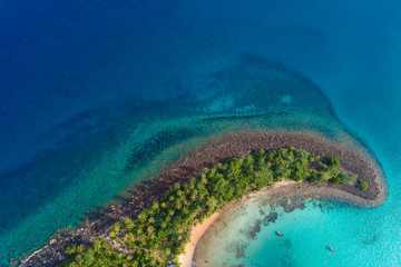 Blue turquoise water sea island with green tree summer vacation background © themorningglory