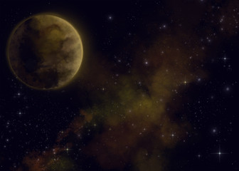 Fototapeta na wymiar Space. Illustration of a nebula with a planet