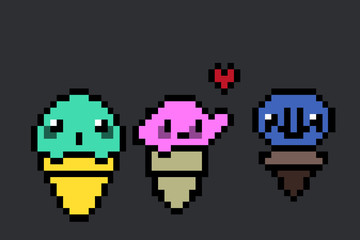 Glasses with ice cream. Pixel art.