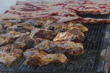 traditional meat grilled on the grill in the Argentine countryside