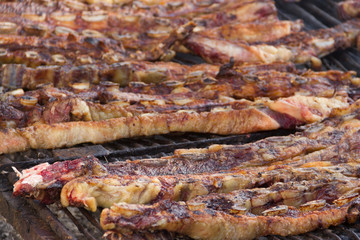 traditional meat grilled on the grill in the Argentine countryside