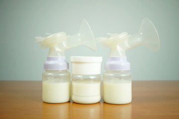 Breast milk packed in breast pump bags and bottles.