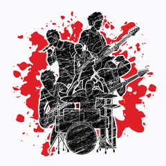 Naklejka premium Musician playing music together, Music band graphic vector