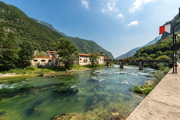 Fototapeta na wymiar River Brenta in Valsugana - Carpane Valstagna, Veneto, Italy