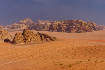 Naklejka na ściany i meble Landscape in Wadi Ruma desert, Jordan