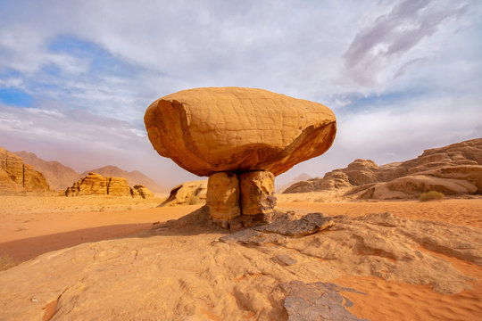 Mushroom rock in Wadi Rum desert, Jordan