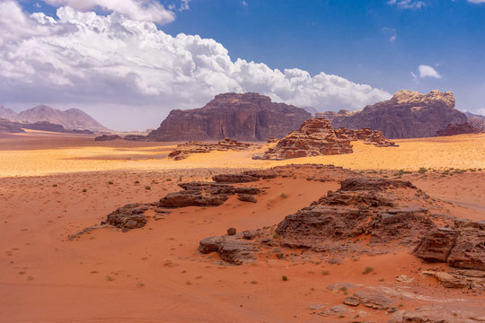 Dunes of red sand in Wadi Ruma desert, Jordan