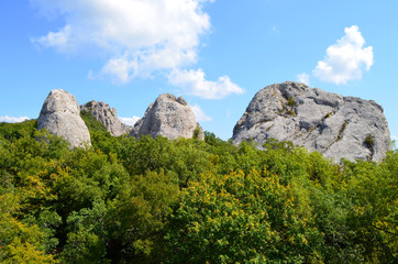 Crimea, the temple of the Sun on the mountain Ilyas Kaya, near the Bay of Laspi. Mysticism place of power