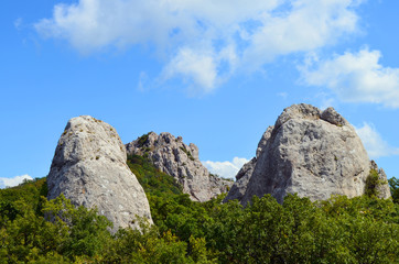 Crimea, the temple of the Sun on the mountain Ilyas Kaya, near the Bay of Laspi. Mysticism place of power