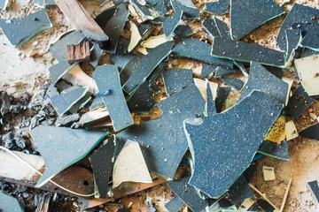 Blue background broken glass