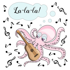 Naklejka premium School Autumn Sea Underwater Vector Illustration Set MUSIC OCTOPUS for Digital Print, Holidays, Wall Art, Scrapbooking, Photo Album Design and Digital Paper