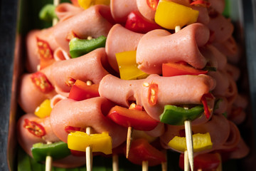 Bologna Spicy Pork and sweet pepper with a small wood. © Nueng