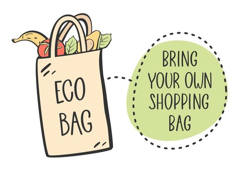 No plastic, bring your own bag concept. Vector illustration.