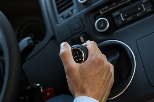 Closeup of a Businessman's Hand on Gear Shift