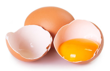 Raw eggs on white background