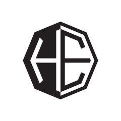 two letter HE octagon negative space logo