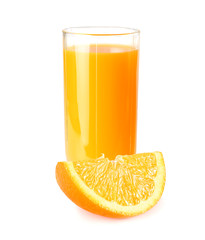 orange juice with orange isolated on white background. juice in glass