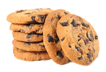 Chocolate chip cookies isolated on white background. Sweet biscuits. Homemade pastry.